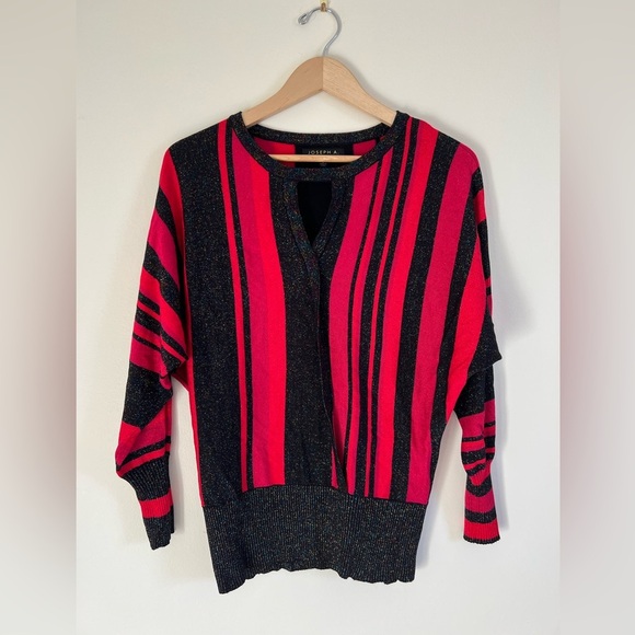 JOSEPH A.Womens Red Black Sweater Small Striped Shimmer Eyelet Casual Festive - Picture 1 of 17